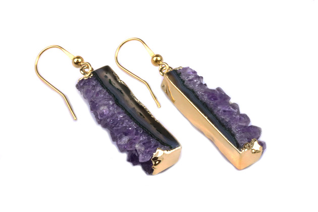 Earrings Ametyst Plastry złoto Brazi Druse Jewelry