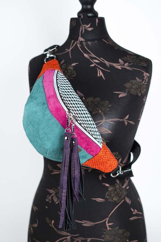 saszetka nerka Turkusowa zamszowa nerka damska w pepitkę ENERGIA ŻYCIA