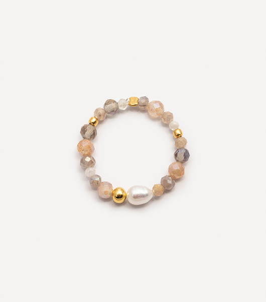 pierścionki elastyczne Pierścionek pozłacany z jasnymi kamieniami naturalnymi