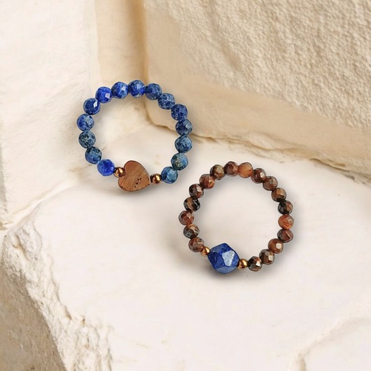 pierścionki elastyczne PREMIUM : zestaw pierścionków : lapis lazuli, tygrysie oko