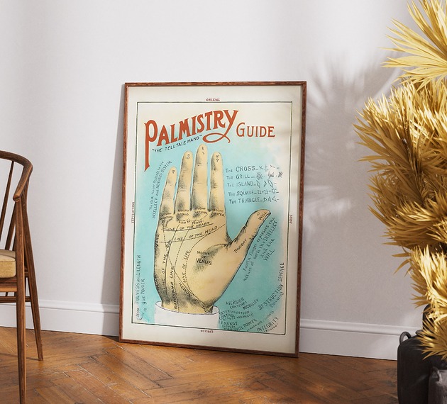 plakaty Stara wiktoriańska ilustracja dłoni - Plakat ezoteryczny vintage - Chiromancja