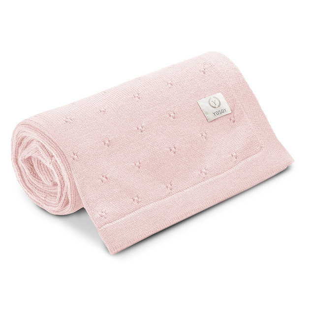 kocyki, kołderki, pościel dla dzieci Koc z wełny merino Jersey Pudrowy Róż