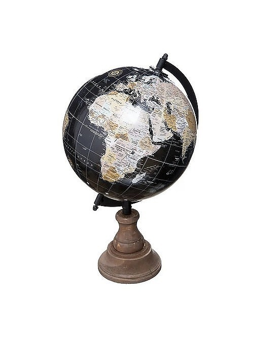 dodatki - różne Globus Dekoracyjny Czarny na Drewnianej Podstawie 32 cm
