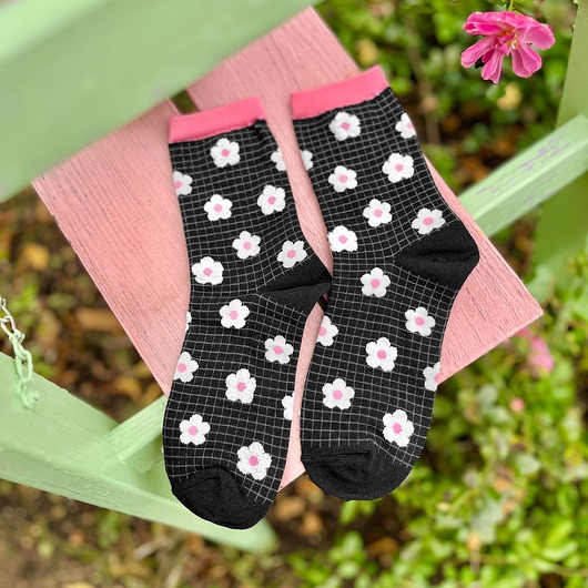 skarpetki damskie Skarpetki z białymi kwiatami i różowymi akcentami