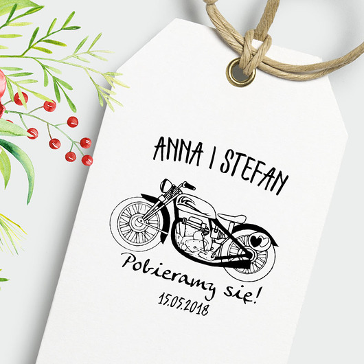 Motor,stempel ślubny drewniany ALE Pomysl