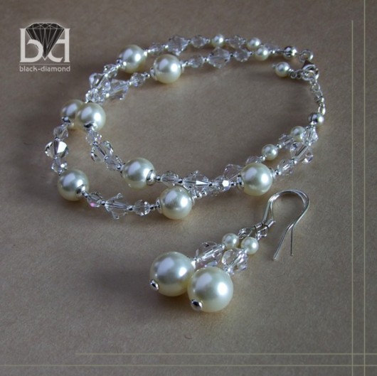 Komplet Perłowy - kryształ Swarovski Black Diamond