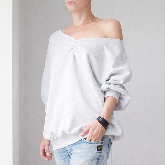 bluza bez kaptura damska Wielka Dwustronna Bluza Bomba Jasnoszara