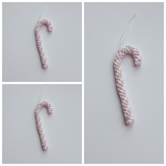 ozdoby choinkowe 3 laski cukrowe z makramy  biało / różowe  DOSTĘPNE od ręki