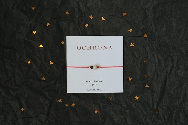 bransoletki na sznurku Bransoletka Ochronna z Czarnym Turmalinem i Perłą