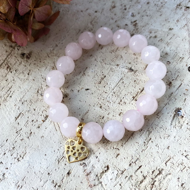 bransoletki złote Bransoletka z kwarców różowych- srebro 925 pozłacane