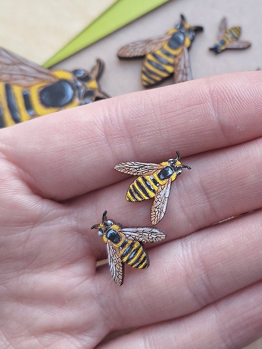 kolczyki drewniane Pszczoły malowane