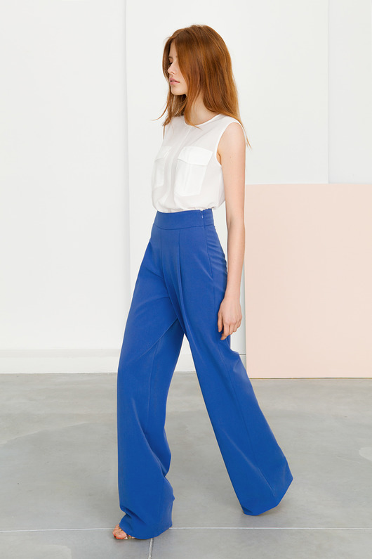 spodnie materiałowe damskie Spodnie szwedy z wysokim stanem