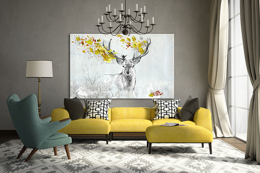 obrazy OBRAZ NA PŁÓTNIE -  120x80cm - JELEŃ JESIENIĄ