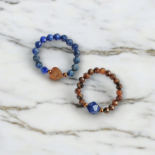pierścionki elastyczne PREMIUM : zestaw pierścionków : lapis lazuli, tygrysie oko