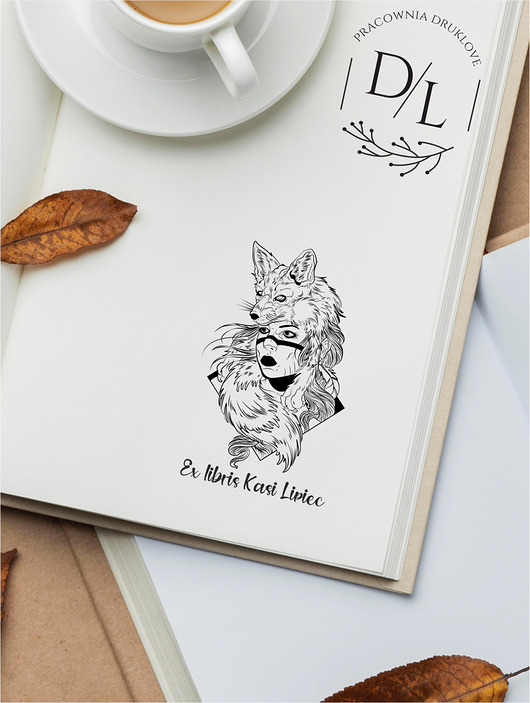 stemple Stempel Ex Libris Exlibris personalizowany Kobieta Wilk