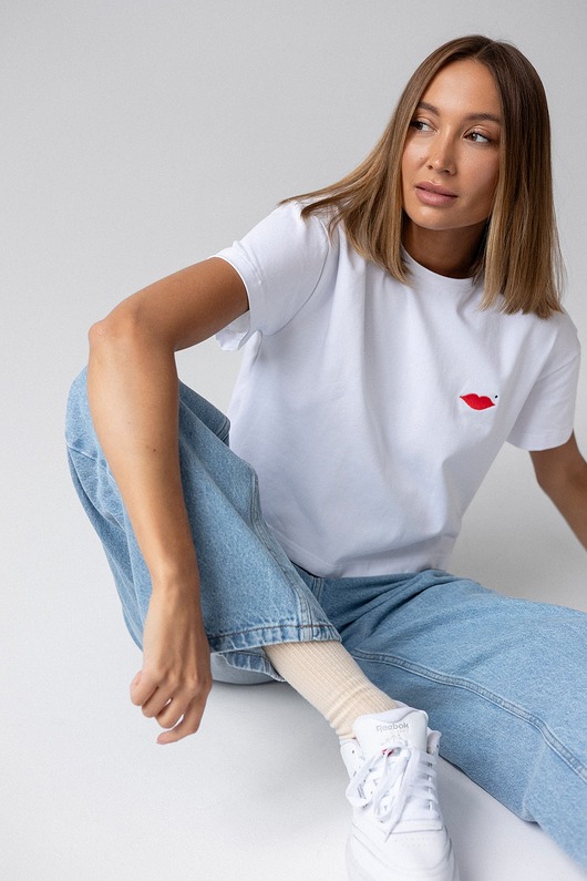 t-shirt damskie T-shirt Crop-Voila Biały Usta