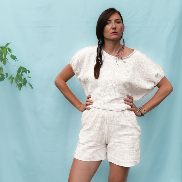 topy damskie Oversizowy Top nietoperz  lniany muslin