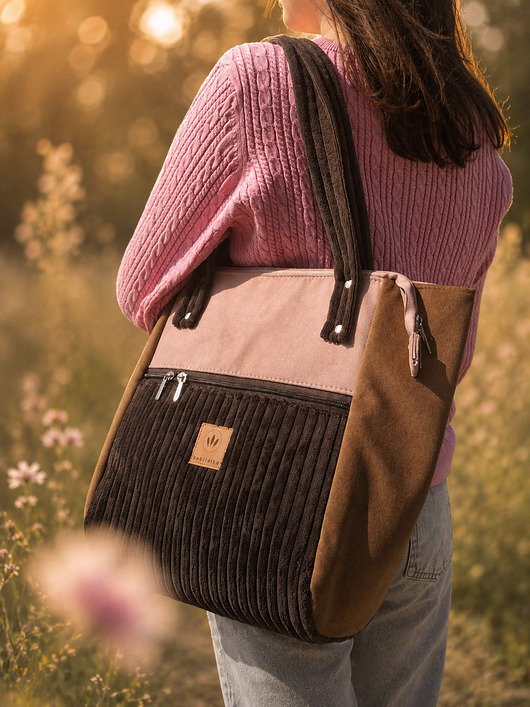 torby na ramię Brązowo-różowa duża torba shopper Devon