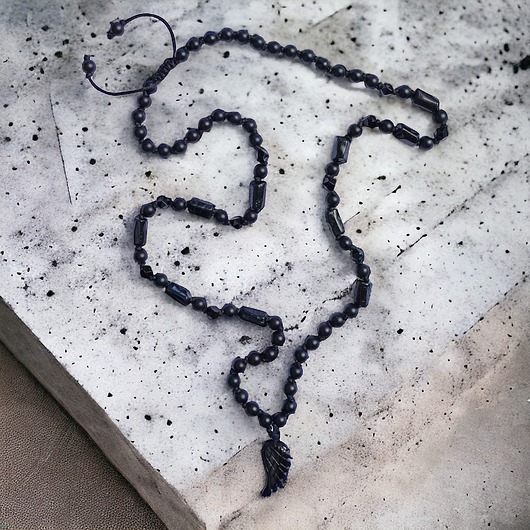 biżuteria męska WING : onyks, turmalin : naszyjnik MĘSKI supełkowany : skrzydło anioła