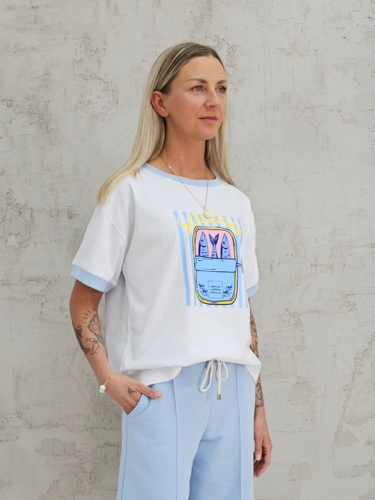 t-shirt damskie Bawełniana koszulka o luźnym kroju sardines