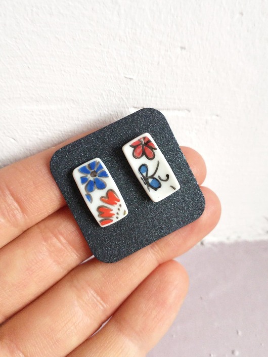 Kolczyki ceramiczne opolskie Cepelia biżuteria z talerzy