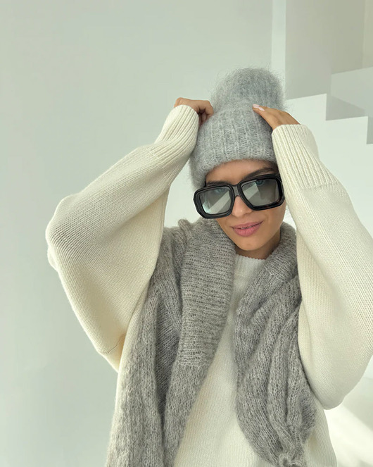 czapki damskie Wełniana czapka Cloudy grey premium