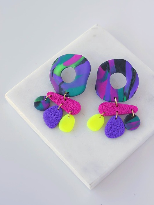 kolczyki z masy plastycznej ETNO dzikie kolorowe kolczyki na sztyfcie