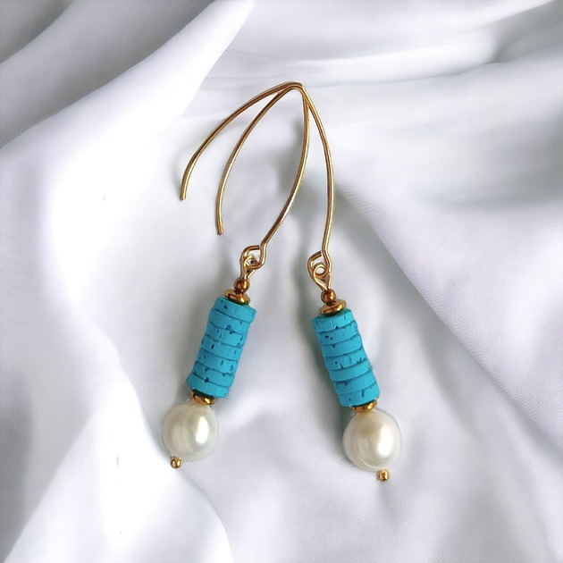 kolczyki z kamieniami Kolczyki: kolekcja summer ocean:: PERŁY & LAWA turkusowa II