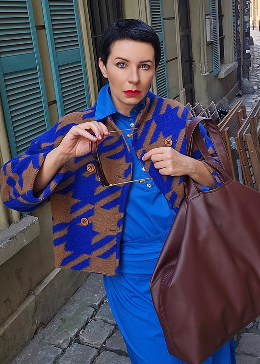 kurtki damskie KURTKA 100% WOOL pepitka