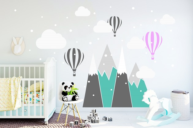 naklejki ścienne do pokoju dziecka Naklejki na ścianę Góry Balony Grochy Chmurki