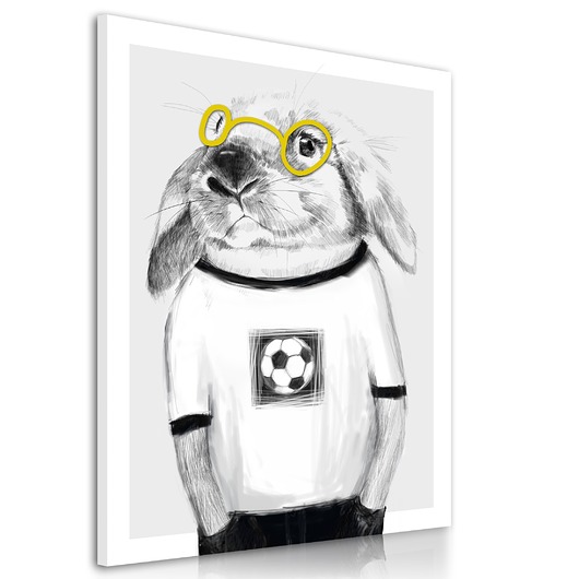 obrazy i plakaty do pokoju dziecięcego OBRAZ NA PŁÓTNIE -  60x80cm   Zajączek piłkarz