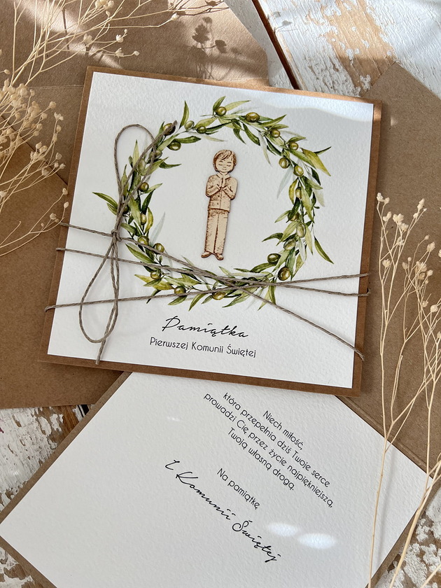kartki na komunię Ręcznie robiona kartka na komunię z życzeniami