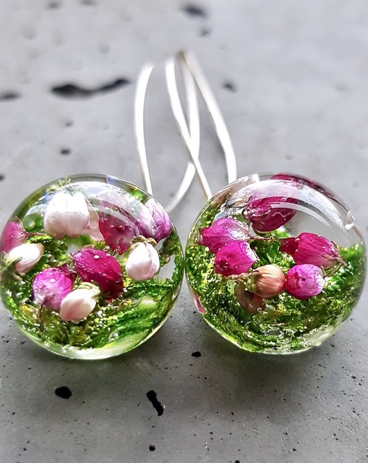 Kolczyki srebrne z mchem i wrzosem Grol Jewellery