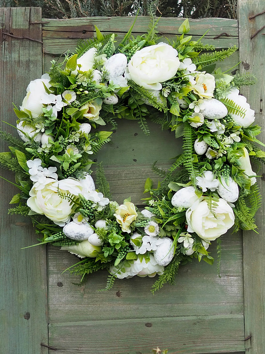 wianki wielkanocne Wielkanocny wianek  WHITE&GREEN ROMANCE 45 cm