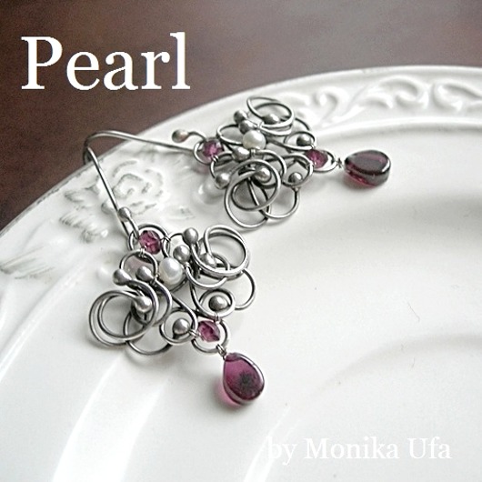 kolczyki wire wrapping Fuksja