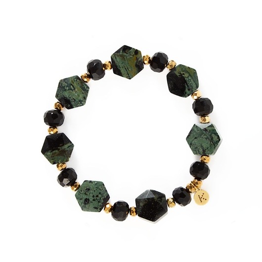 bransoletki z kamieni naturalnych Bransoletka o wyjątkowym kształcie zielonego Jaspisu - Wersja Pozłacana