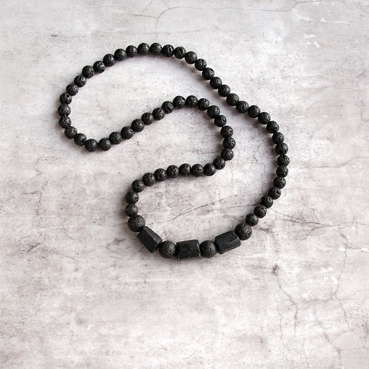 biżuteria męska Naszyjnik MĘSKI : czarny turmalin & lawa