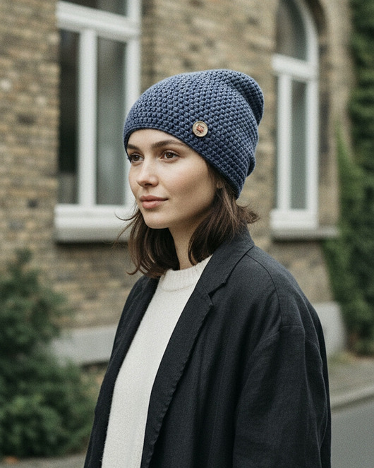 czapki damskie Czapka całoroczna przejściowa cienka bawełna s/m unisex jeans