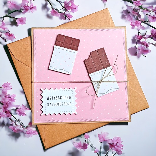 kartki scrapbooking Wszystkiego najsłodszego : czekolada :: kartka uniwersalna. Różowa.
