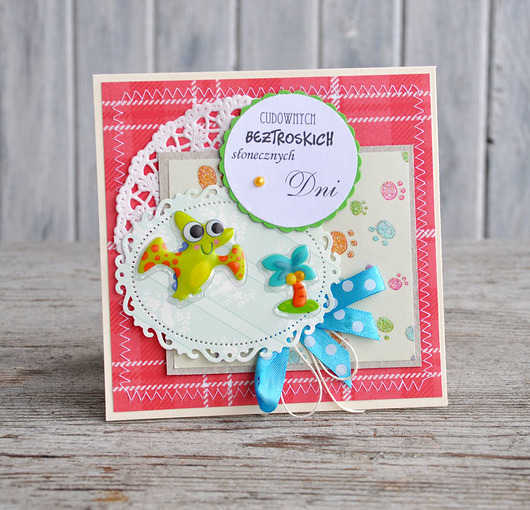 kartki scrapbooking Z dinozaurem na Urodzinki