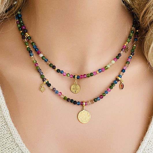 korale Boho Mystic Colors- NASZYJNIK Turmalin, kolorowe kamienie