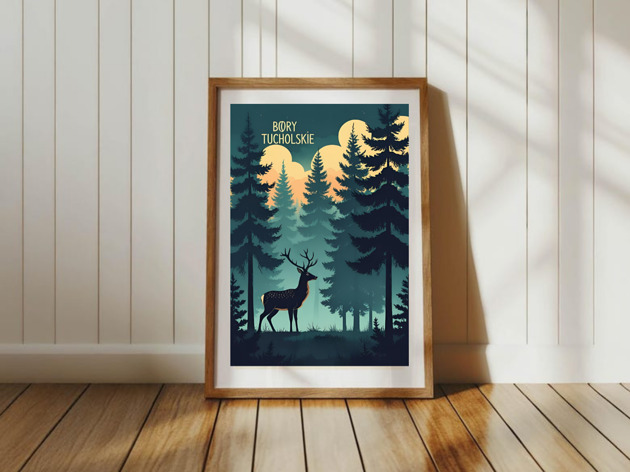 plakaty PLAKAT Bory Tucholskie las ilustracja jeleń