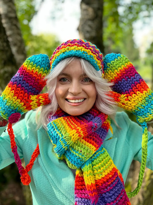 rękawiczki damskie Rękawiczki handmade ze sznureczkiem Tęcza