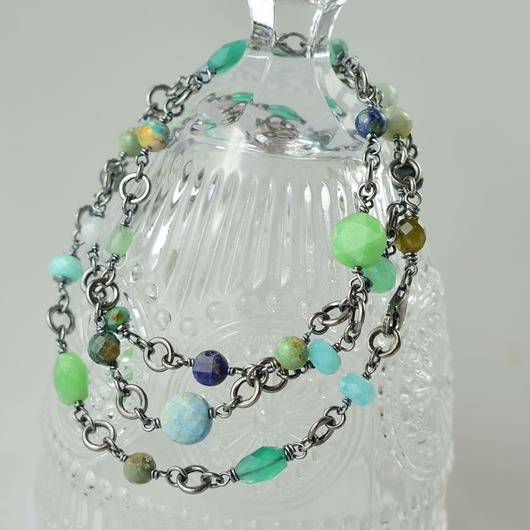 srebrne naszyjniki Mix kamieni zielono-niebieski - srebrny naszyjnik