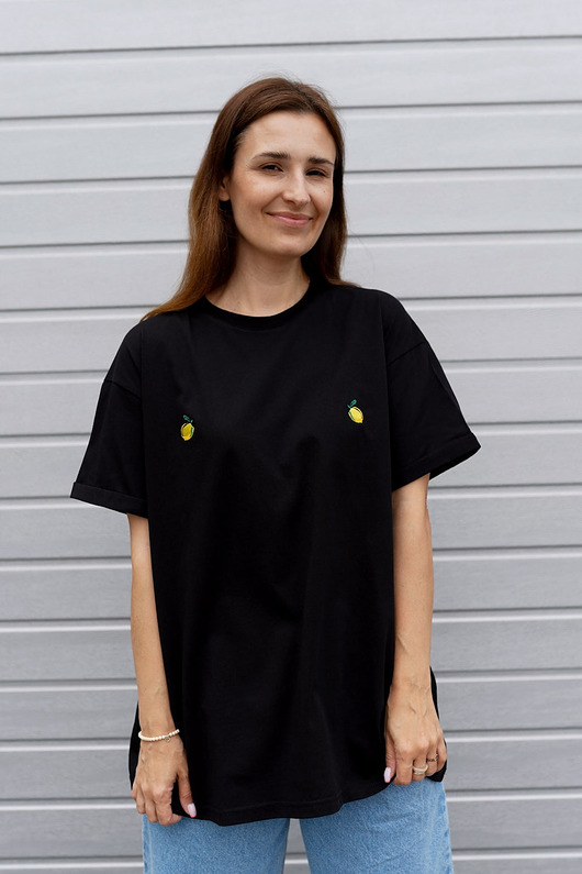 t-shirt damskie T-shirt Voila Czarny Cytryny