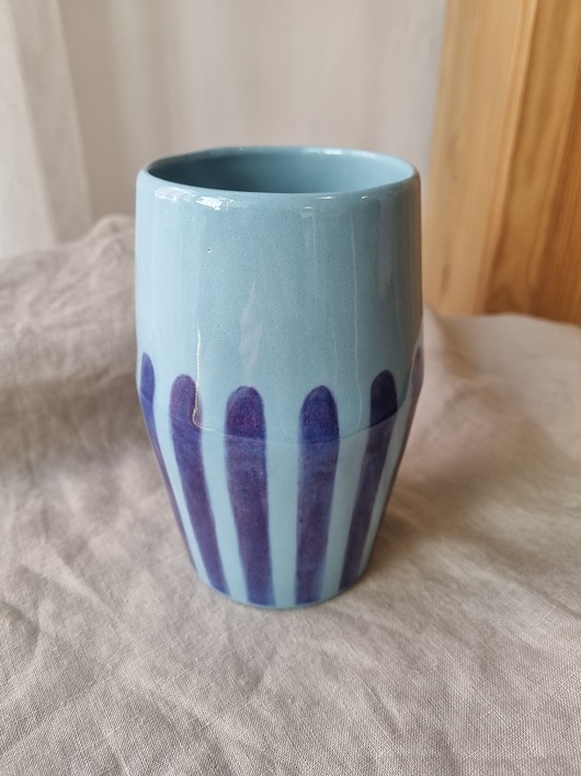 wazony Niebieski WAZON ceramiczny w paski - UNIKAT
