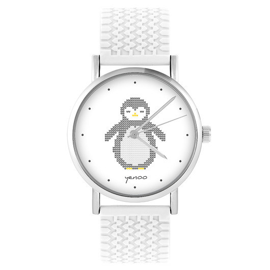 zegarki damskie Zegarek - Pingwin - silikonowy, biały