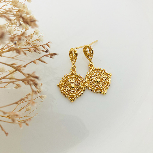 Złote kolczyki boho , wiszące kolczyki oko Anemon Atelier