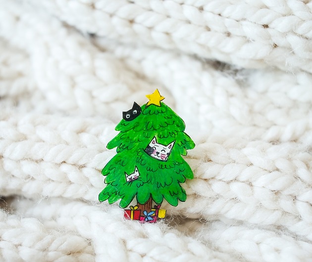 broszki Kocia choinka