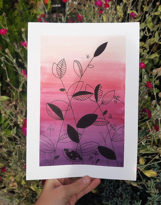grafiki i ilustracje Akwarela Bordowe Lato, 20,5 x 29 cm